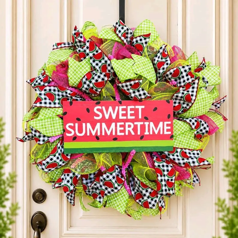 Watermelon Summer Wreath, Sweet Summertime Door Decor, Handmade Bright Fruit Wreath