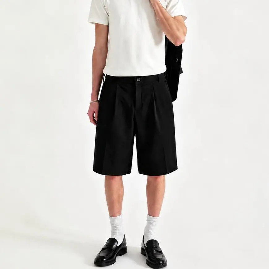 EVELLYHOOTD Men's Baggy Pleated Shorts Casual Summer Shorts Wide Leg Pleated Dress Shorts Loose Fit Streetwear Tailored Shorts