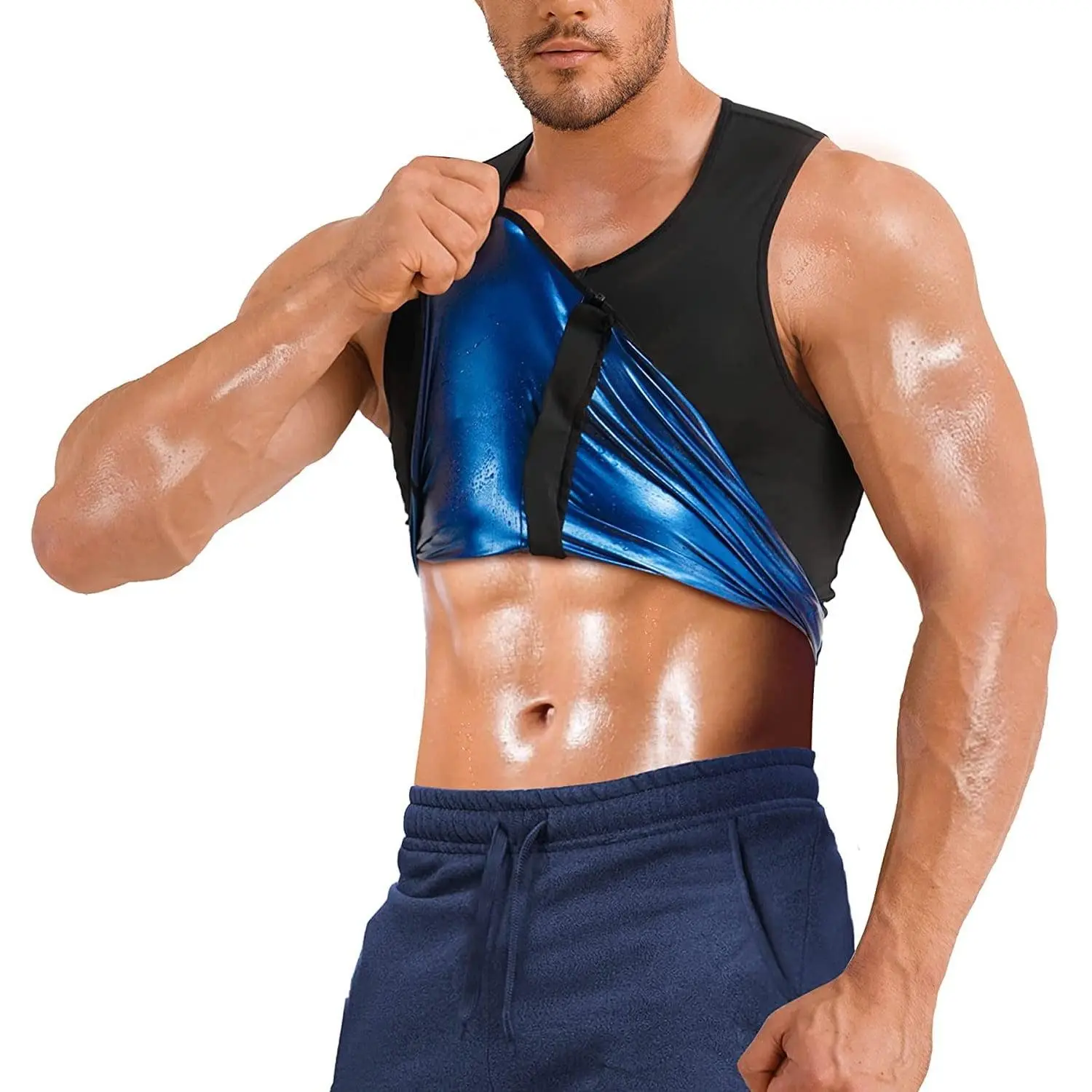 Men's Compression Workout Vest, Sleeveless Zip-Up Polyester Blend Tank Top for Gym Training and Core Support, Sleeveless Gymclothing