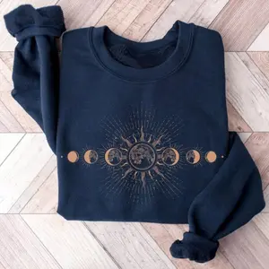 Celestial Sweatshirt: Boho Moon Phase, Mystical Sun Sweatshirt