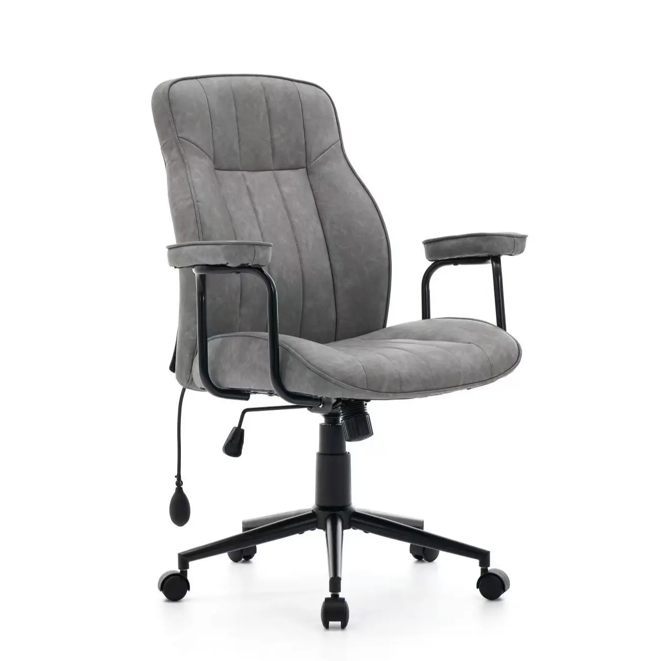 Mid Century Modern Office Chair with Inflatable Lumbar Support, Ergonomic PU Leather Desk Chair with Arms