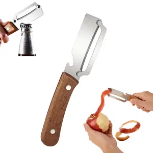 2-in-1 Fruit & Veggie Peeler with Bottle Opener Sharp Stainless Steel Wooden Handle Ergonomic Non-slip Design for Comfortable Grip Kitchen Tool for Veggie, Fruit, Potato, Carrot, Apple & Pumpkin