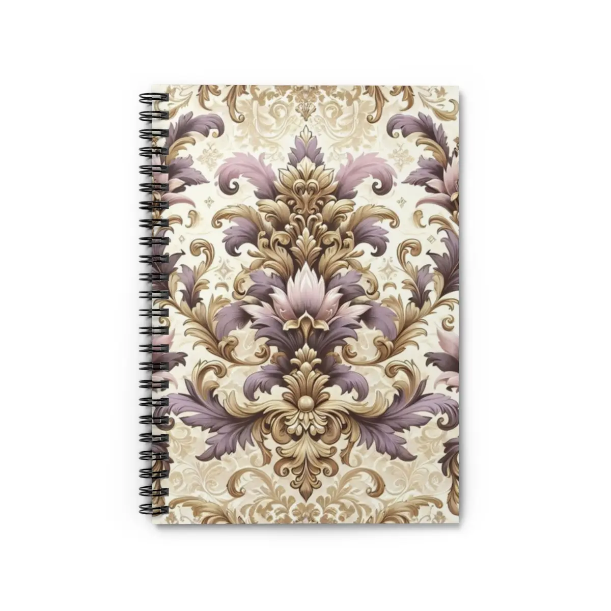 Lilac & Gold Damask Spiral Notebook - Ruled Line