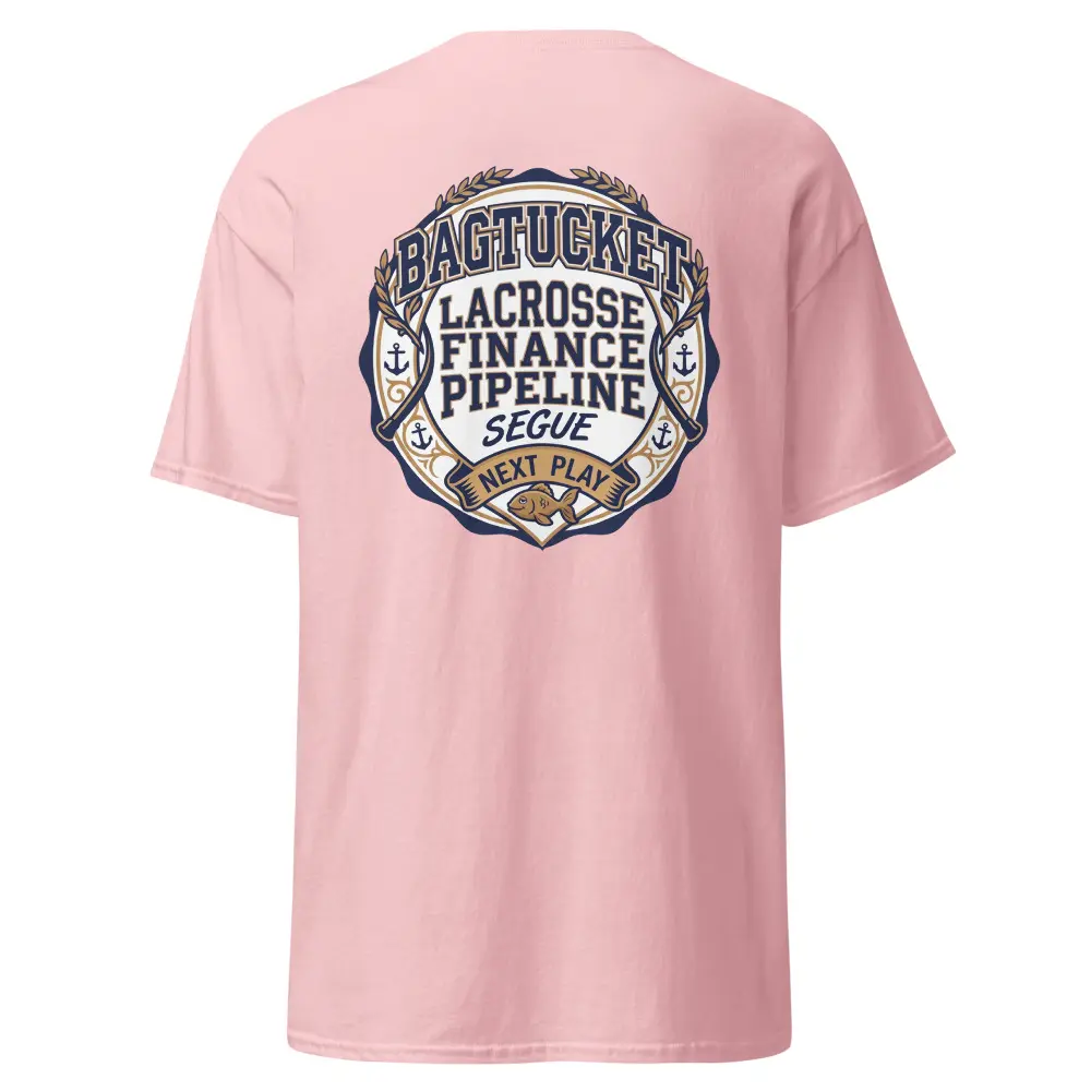 Men's Classic Streetwear Bagtucket T-Shirt - Short Sleeves, Sport-Inspired, Lacrosse, Finance Pipeline Segue, Goldfish Memory, Next Play Themed Graphic Menswear Tee