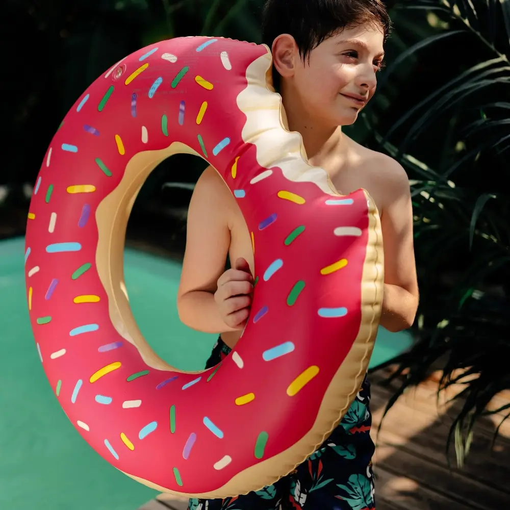 1pc Sugar-Filled Donut Inflatable Swimming Ring - Cute Stress Relief Toy for Summer Beach, Water Park Vacations