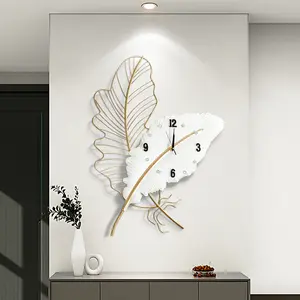 Feather Shape Metal Wall Decoration, 30x21.6inch Large Wall Clock Metal, Traditional Modern Home Decorations, Simple and Elegant Wall Clock, Hanging Metal Artwork Decor for Living Room,Bedroom,Dining Room, Office