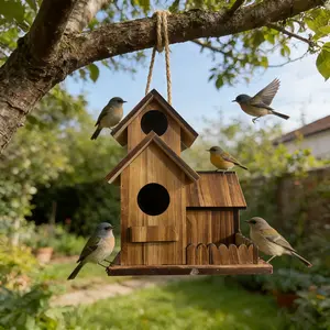 Wild Bird House Outdoor Garden Nesting Box, Wood, Rainproof Design, Suitable for Sparrows, Finches, and Small Birds