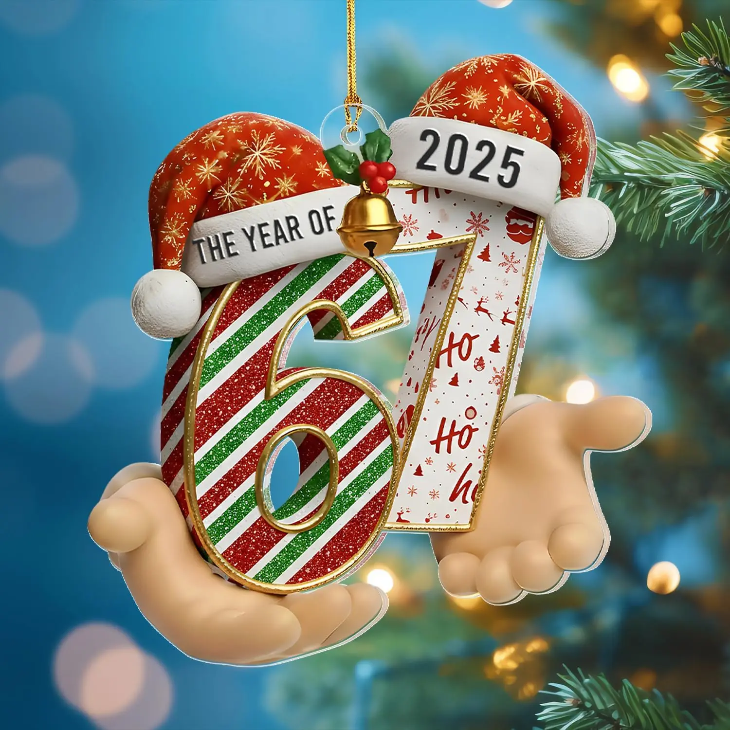 Santa Says Six Seven Christmas Ornament 2025 - Funny 67 Meme Ornament, Funny Christmas Ornaments 2025 - Santa Ornaments for Christmas Tree