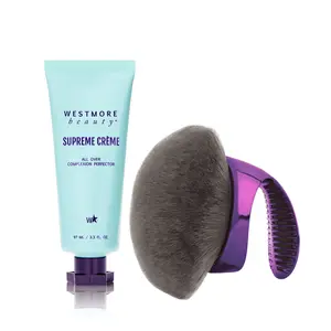 Westmore Beauty Supreme Crème 3.3oz + XL Blending Brush: Waterproof Moisturizing Foundation & Concealer with Hyaluronic Acid & Niacinamide
