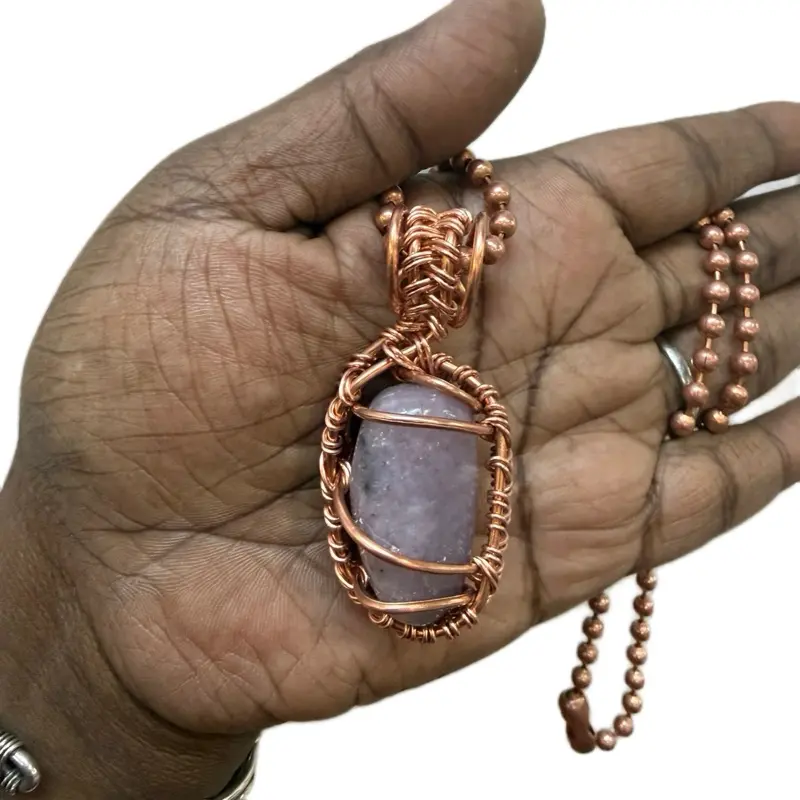 Juma CopperKing Cambell Gemstone Lepidolite 24” Copper Necklace with Unique Design and Natural Stone
