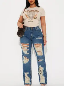 Tapped In Non Stretch Distressed Straight Leg Jeans - Dark Wash