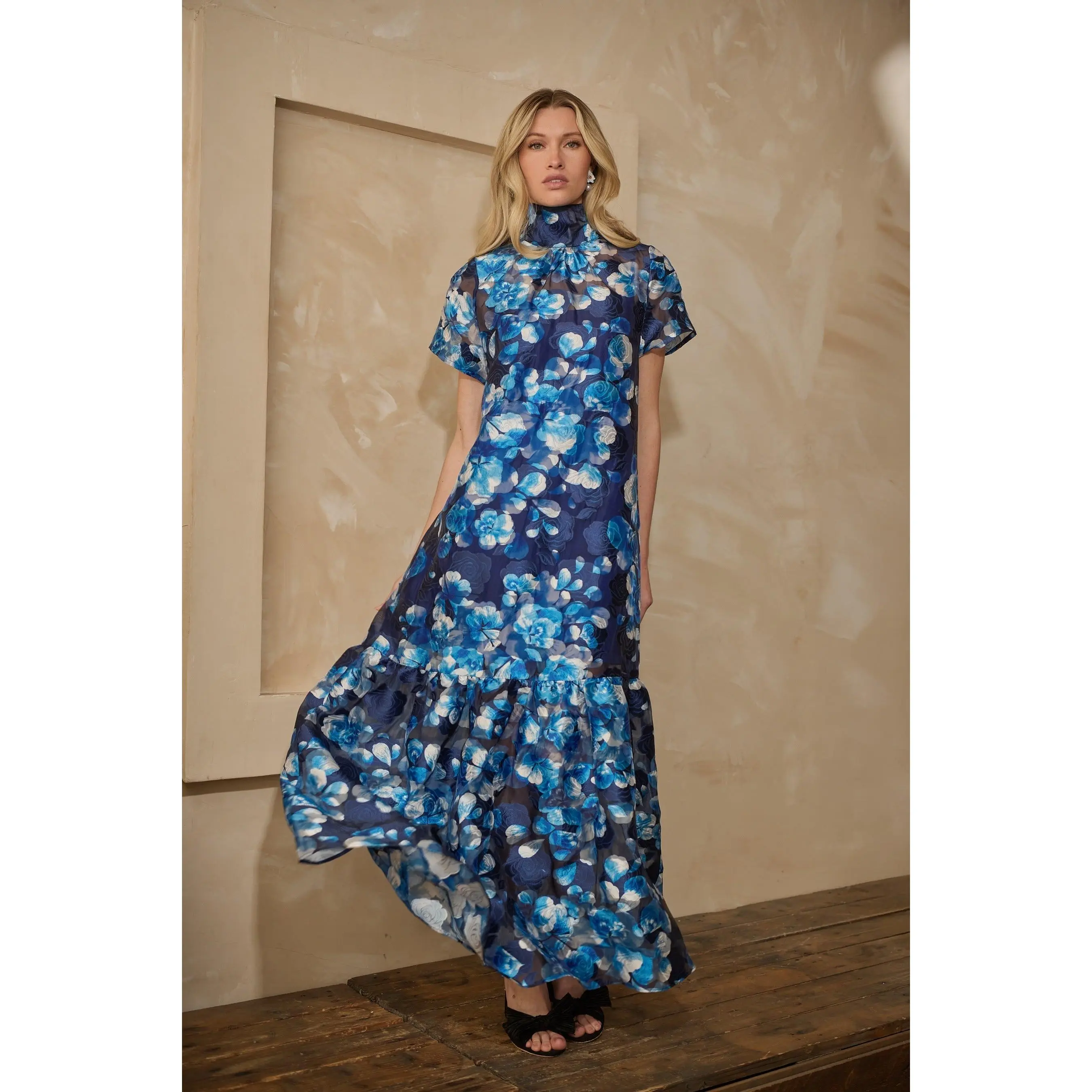 Abay Floral Dime Organza Maxi Dress