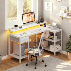 Game-Changing L-Shaped Computer Desk! 47" & 53" Corner Desk w/ USB/Type-C Charging, LED Lights & Storage Shelves | For Home Office, Gaming & Small Spaces