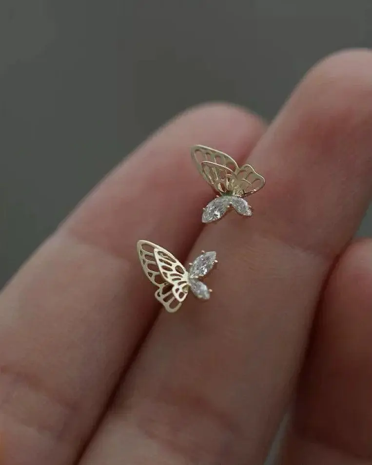 s925 sterling silver 3D Butterfly Stud Earrings，Minimalist Simple Unique Earrings for galentine‘s party valentine’s day gift，fashion zirconia earrings，anniversary holiday jewelry，gift for women