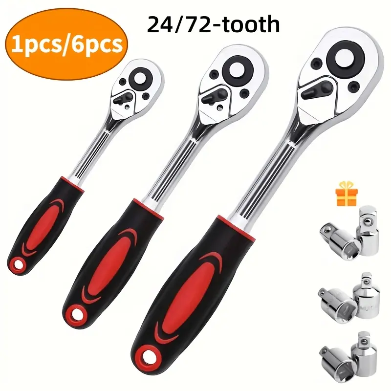 24/72 Tooth Reversible Ratchet Wrench Set, 1/4" 3/8" Drive Quick Release Socket Wrench with Universal Joint Adapters Auto Repair Hand Tools Kit