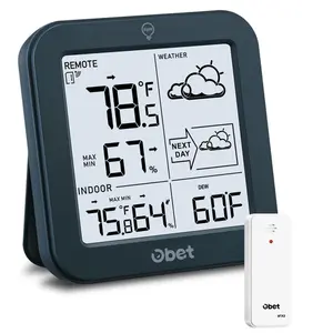 Indoor Thermometer Station, Battery Powered Inside Outside Thermometers Remote Temperature Humidity Monitor with Backlight and Dew-point for Office Bedroom Greenhouse (500 Ft)