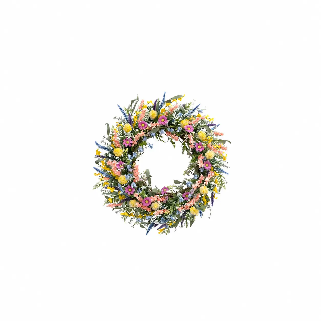 45cm Round Multicolor Synthetic Hanging Floral Wreath - Spring Summer Garland, Home Decoration for Front Door, Windows, Valentine's Day Occasions
