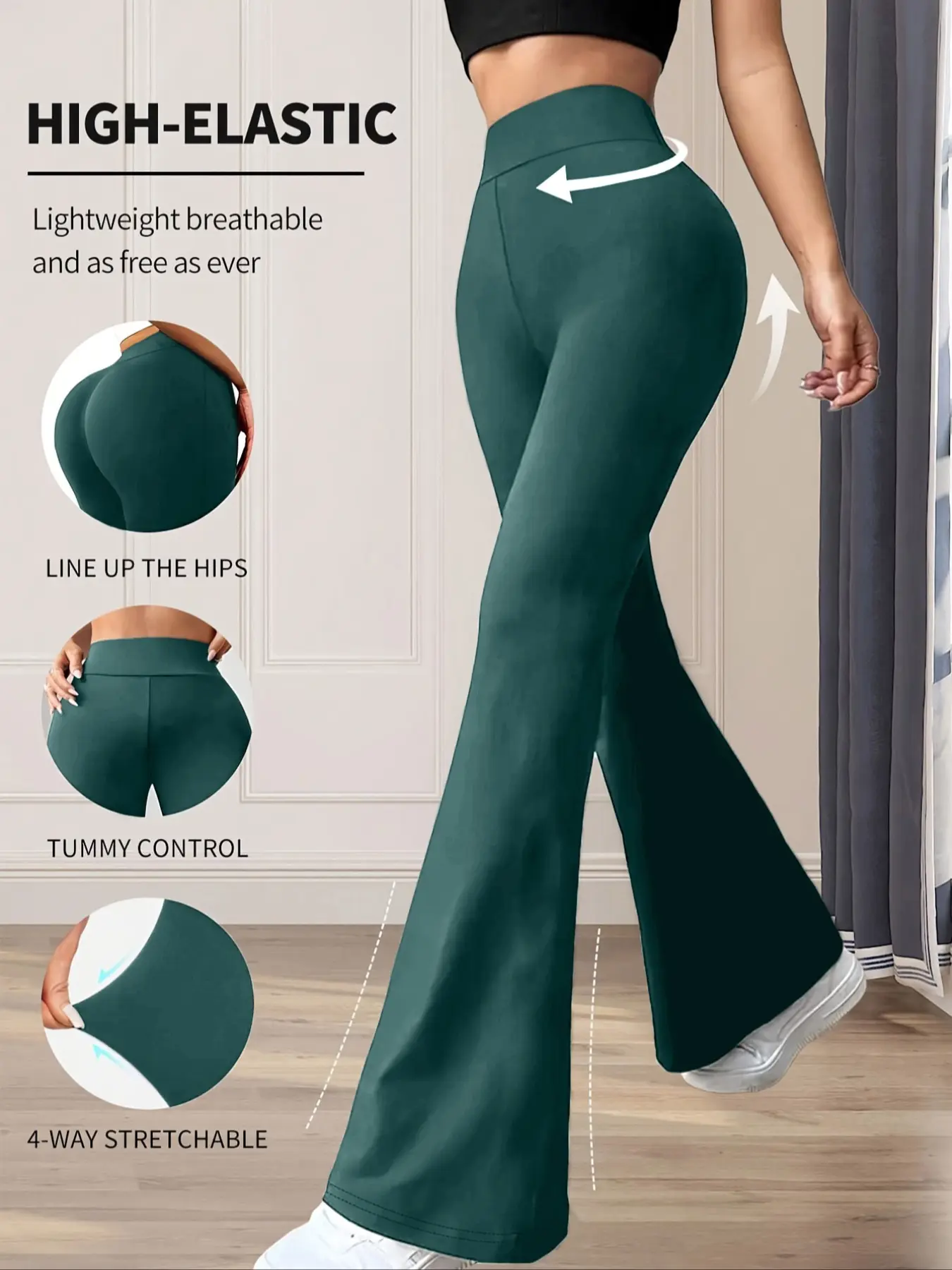 Women's High Waist Elastic Flare Pants, Ultra Soft High-Waisted Design, Breathable Activewear Sports Bottoms, Female Gym Clothes, Butt Lifting Yoga Training Pants & Commuter Wear, Perfect for Daily Use, Bootcut Gym Pants, Flared Yoga Bottoms