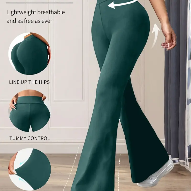Women's High Waist Elastic Flare Pants, Ultra Soft High-Waisted Design, Breathable Activewear Sports Bottoms, Female Gym Clothes, Butt Lifting Yoga Training Pants, Commuter Wear, Perfect for Daily Use, High Waist Sportswear