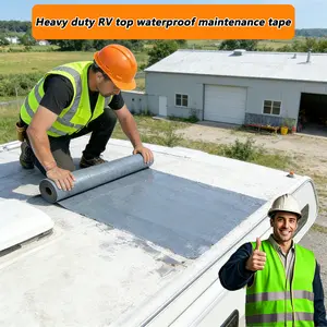 1 Roll set of roof waterproof tape, made of high-density polyethylene material, roof leak proof tape, 19.6in (W) * 5.5yd (L), waterproof and leak proof quick sealing, heat and cold resistance (-76 ° F to 230 ° F), UV and weather resistance, cement cracks,