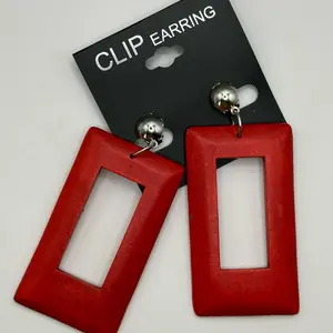 2.75” Clip On Wood Color Fashion Casual Earrings