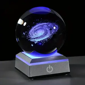 Metaphysical Crystal 3D Crystal Ball Solar System/Galaxy 3.15inch Planet Model Globe with LED Light Holder Home Decoration Astronomy Christmas Educational Gift Solar System , gifts for girl，Two Power Supply Modes, Touch Change Multiple Dimming Modes