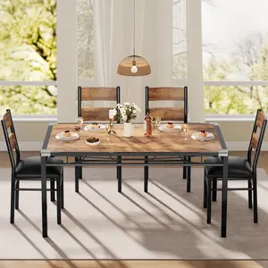 Wood Dining Table Set for 4 with Corner Protector – 4-Piece Kitchen Table with Upholstered Chairs, Dining Room Table Set for Apartment or Small Space