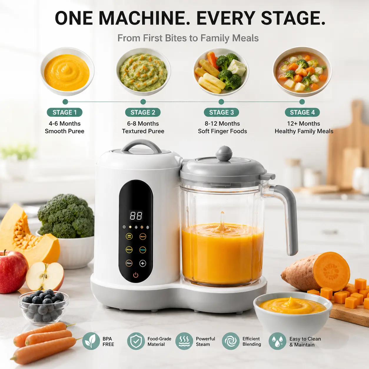 Baby Food Maker, Baby Food Processor, Steam & Blend, Baby Food Steamer Blender, Baby Puree Maker, Bottle Warmer & Sterilizer, Self Cleaning, BPA Free, Baby Feeding Essentials