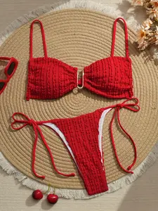 Fashion Solid Ruched Bikini Set, Large Special Fabric, 3D Cut Design, Comfortable and Durable, Perfect for Beach and Pool