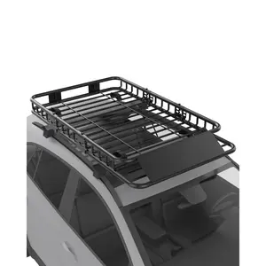 Gaomon Aerodynamic Carbon Steel Rustproof Roof Cargo Rack Basket, 64in x 39in x 6in with Smooth Curve Extension, U-Bolt-Fit Universal Black Luggage Rack for SUVs