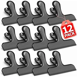 12 Pack Stainless Steel Chip Clips, Bag Clips for , Heavy Duty Chip Clip for Kitchen and Office to Seal Coffee Bags, Paper Sheets, Metal Clip Air Tight Seal-3 Inches, Black