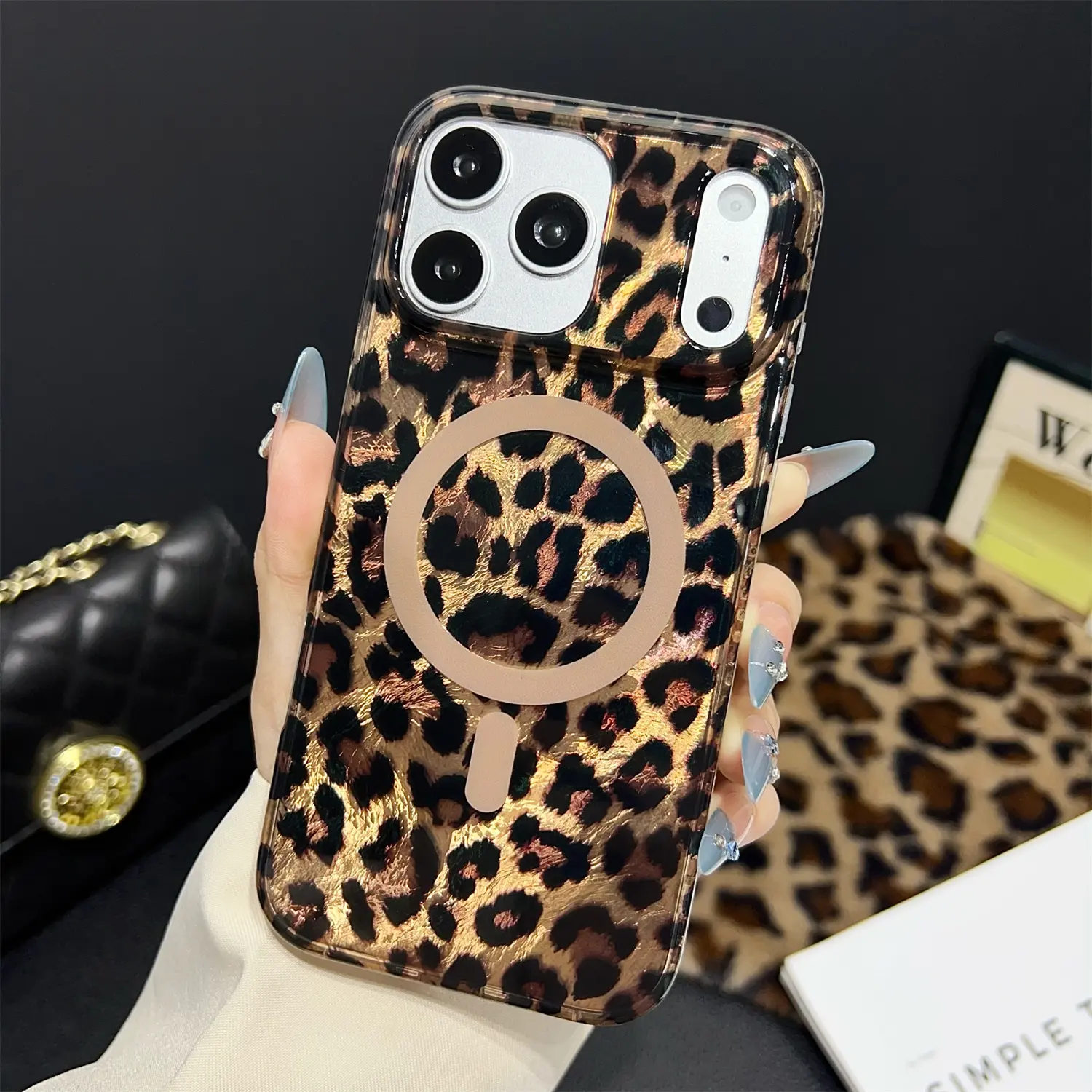 Stylish Leopard Cheetah Animal Print Phone Case iPhone 17 Pro Max 16 15 14 13 12 Pro Max for Women Men, Cute Sparkle Glossy Shockproof Cover