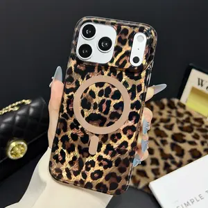 Stylish Leopard Cheetah Animal Print Phone Case iPhone 17 Pro Max 16 15 14 13 12 Pro Max for Women Men, Cute Sparkle Glossy Shockproof Cover outdoorfun