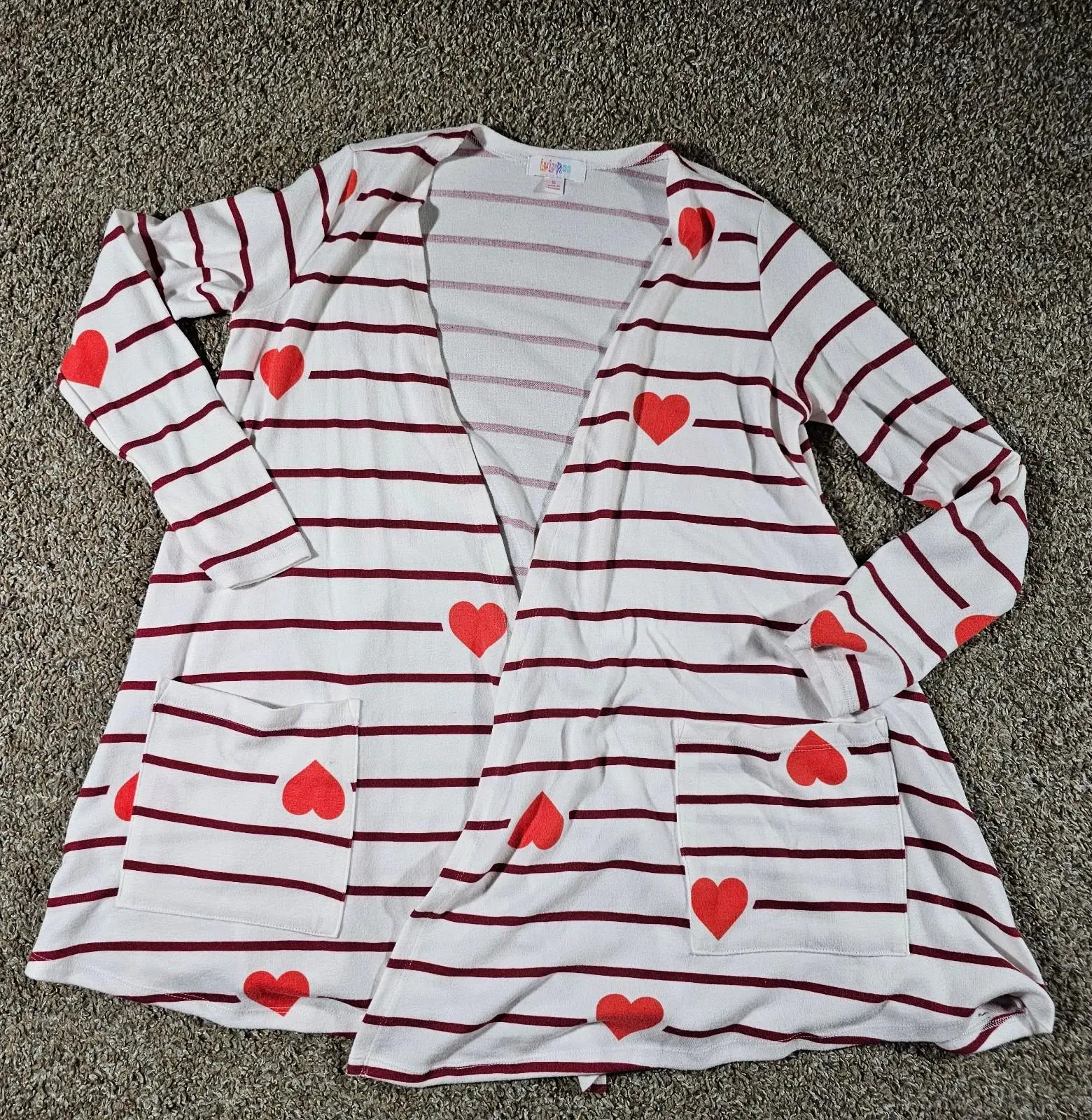 Lularoe Women S Open Front Cardigan Sweater White Pink Heart