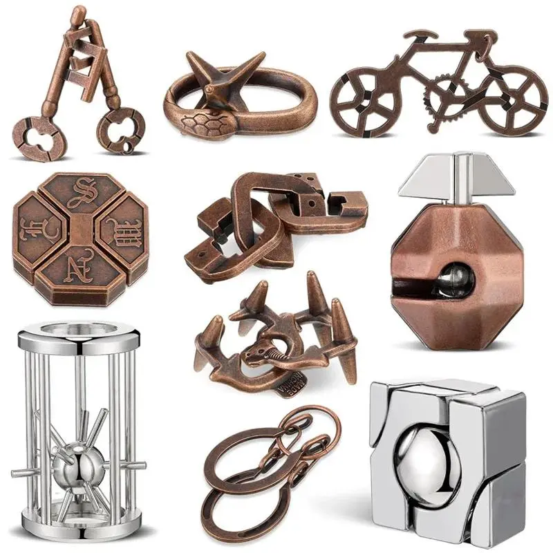 3PCS Unisex Challenging Metal Brain Teaser Set - Cognition Assembly Kit, Disentanglement Puzzle Game, Educational Toys, Funny Gifts (a275-130, c230-140, d210-135) for Kids & Adults