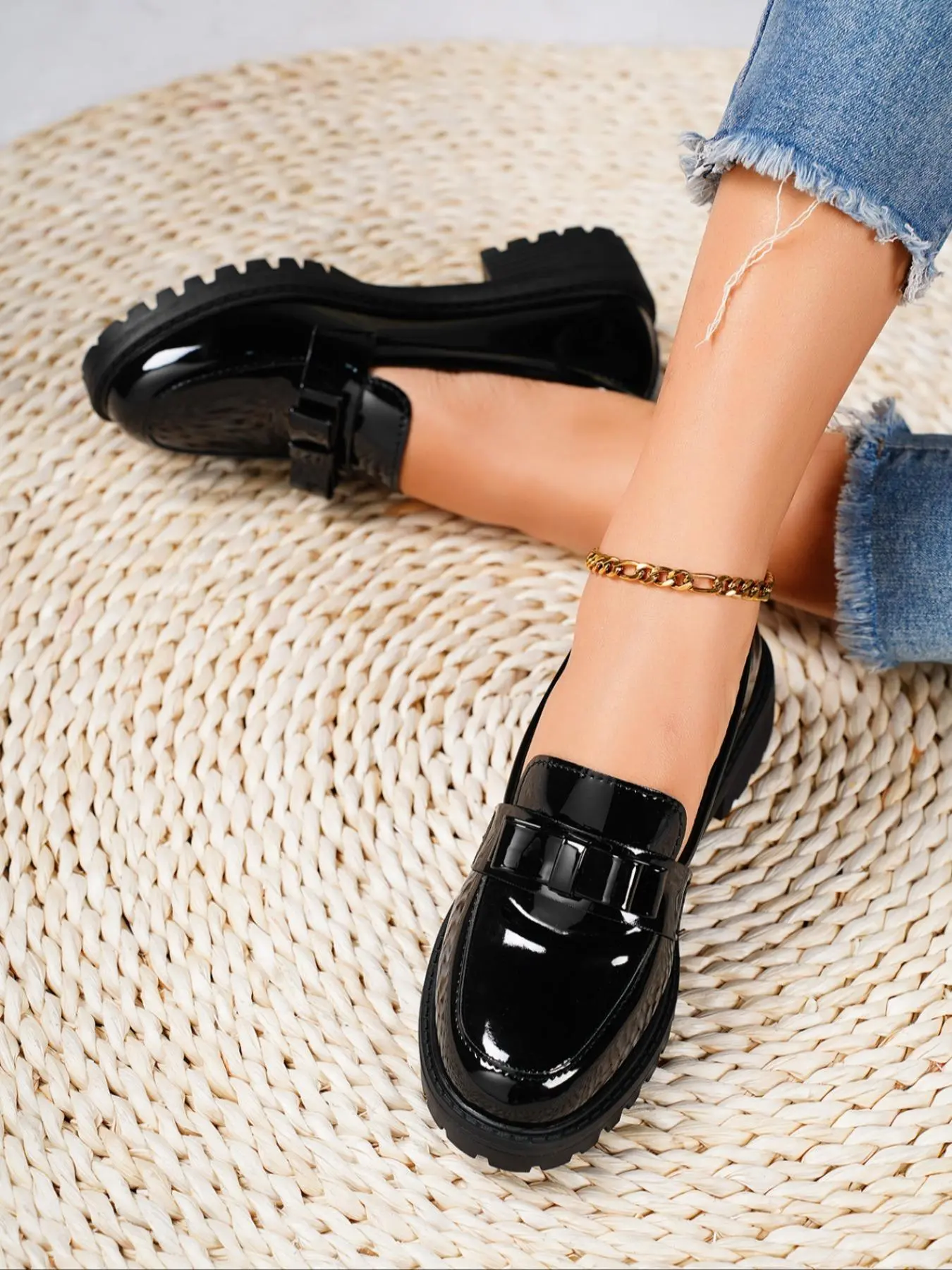 Women's Fashionable Bow Decor PU Leather Loafers, Casual Comfortable Lightweight Slip on Round Toe Flats for Daily Wear, Female All-match Versatile Shoes for Women & Girls