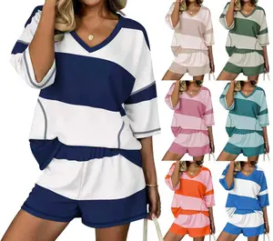 Two Piece Sets for Women Summer Lounge Sets 2026 Striped Shirts and Shorts Set Oversized Matching Outfit tiktokshopspringglowup