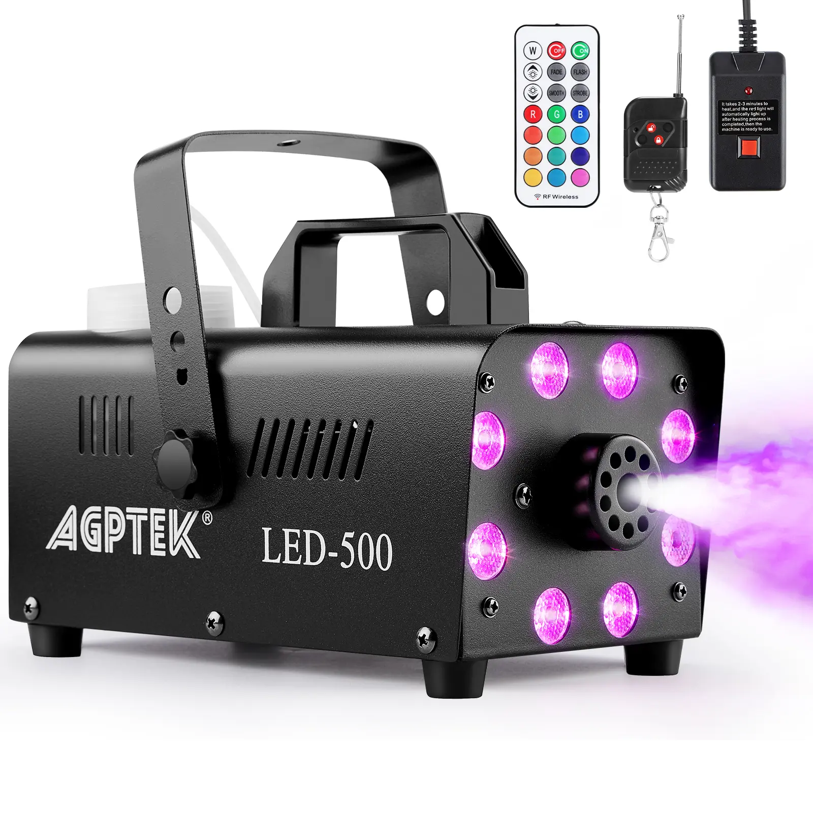 AGPTEK 500W Power Fog Machine with 13 Colorful Lights, 2000CFM Output, Remote Control - Ideal for Adult Events, Clubs, Weddings, Parties, Stage Events