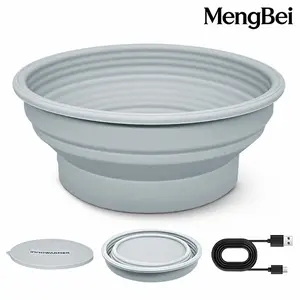 Heated Banneton Bread Proofing Basket, 9.76 inch Foldable Multifunctional Silicone Sourdough Fermentation Bowl With Graphene Warmer & Lid, 4 Adjustable Temperature Levels, Non Stick Surface heater（Grey）