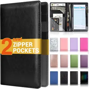 Server Book with 2 Zipper Pockets, Leather Server Books for Waitress, Waiter Book, Sturdy Waitress Book with Money Pocket and Zipper, Servers Book Server Booklet Checkbook Fit Server Apron (4 Color)