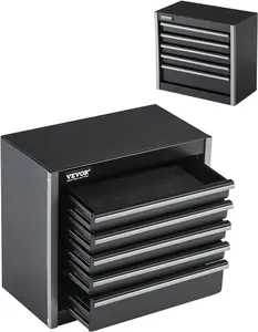 Metal Tool Box, 8.6-inch, Portable Metal Tool Box with 5 Drawers, Small Tool Chest with EVA Liners and PP Feet Pads, Heavy-Duty Steel With Ball Bearing Opening and Powder Coated Finish, Black