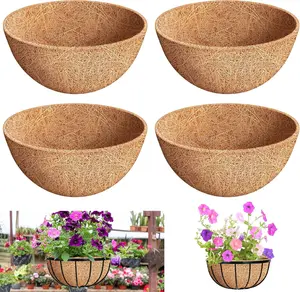 4 Pack 16 Inch Round Replacement Coco Liners for Hanging Basket Natural Coconut Fiber Liner for Flower Planter Coco Coir Pots for Outdoor Garden Plants