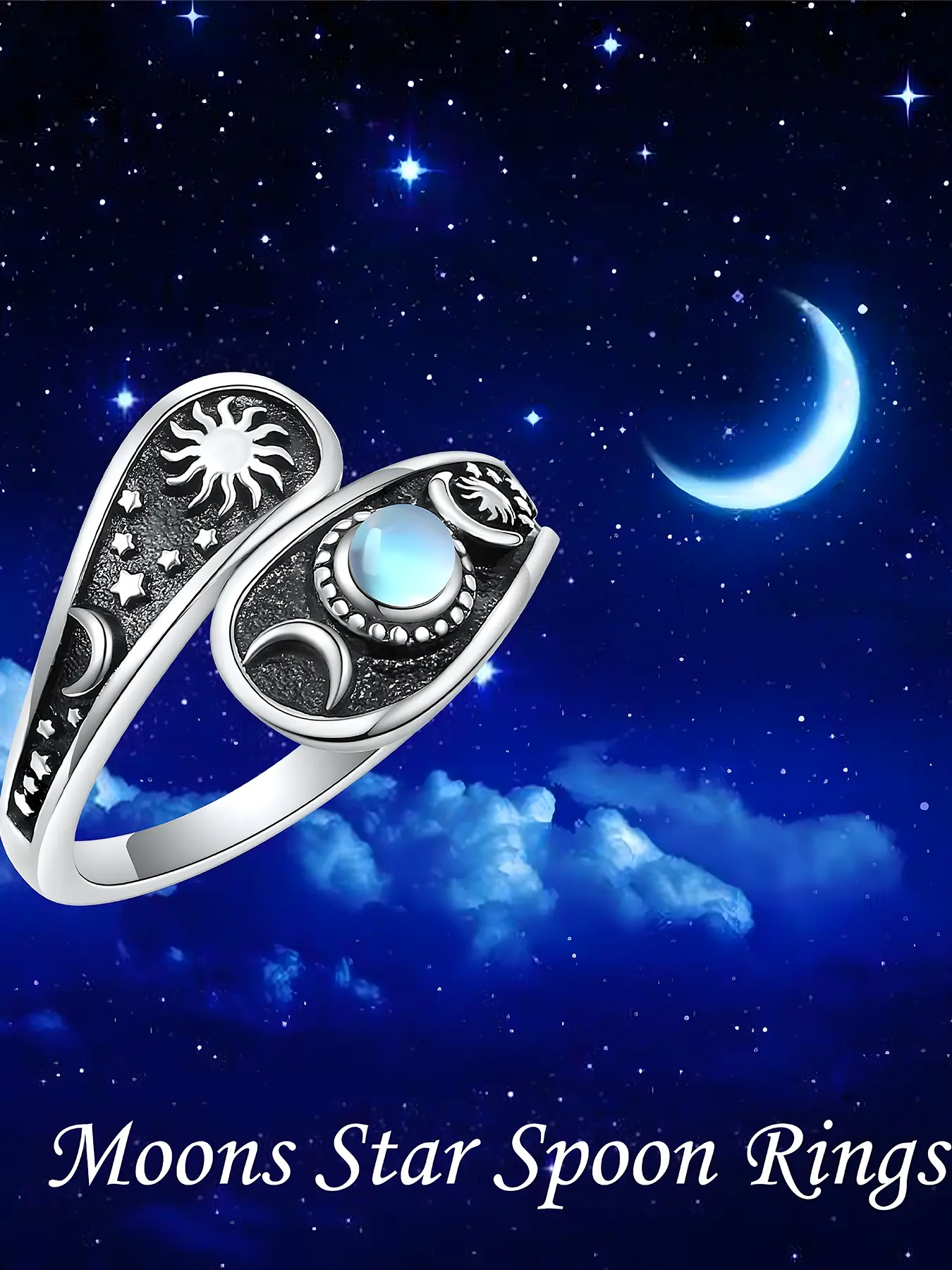 Women's Vintage Bohemian Sun Moon Star Open Ring, Nickel-Free Adjustable Band, Hypoallergenic, Perfect for Daily Wear, Gift Idea, Boho Statement Ring, Boho Style Rings