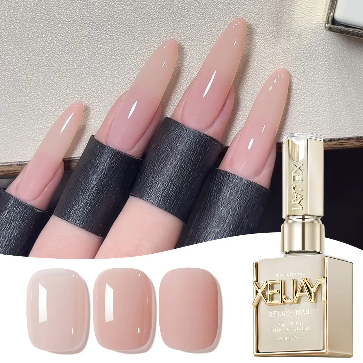 1PC 15ML M008 New Fashion Ice transparent Nude Cherry Powder Nail Gel Super Bright Nail Polish Gel, High Saturation Ultraviolet Nail Polish Gel Firm Lasting Nail Salon DIY