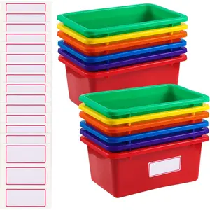Zonon 12 Pcs Plastic Cubby Storage Bins Classroom Cubby Organization Storage Containers with 1 Pack Self Adhesive Labels Bin for Office Library School Home(Rainbow Color)