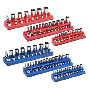 Magnetic Socket Organizer, 6 Piece Socket Holder Kit, 1/2-inch, 3/8-inch, 1/4-inch Drive, Holds 143 SAE&Metric Sockets, Red & Blue, Professional Quality Tools Organizer Combination Wrench Set Ratcheting Wrench Set