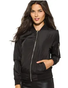 Women's Black Bomber Jacket - Casual, Comfortable and Basic - Womenswear