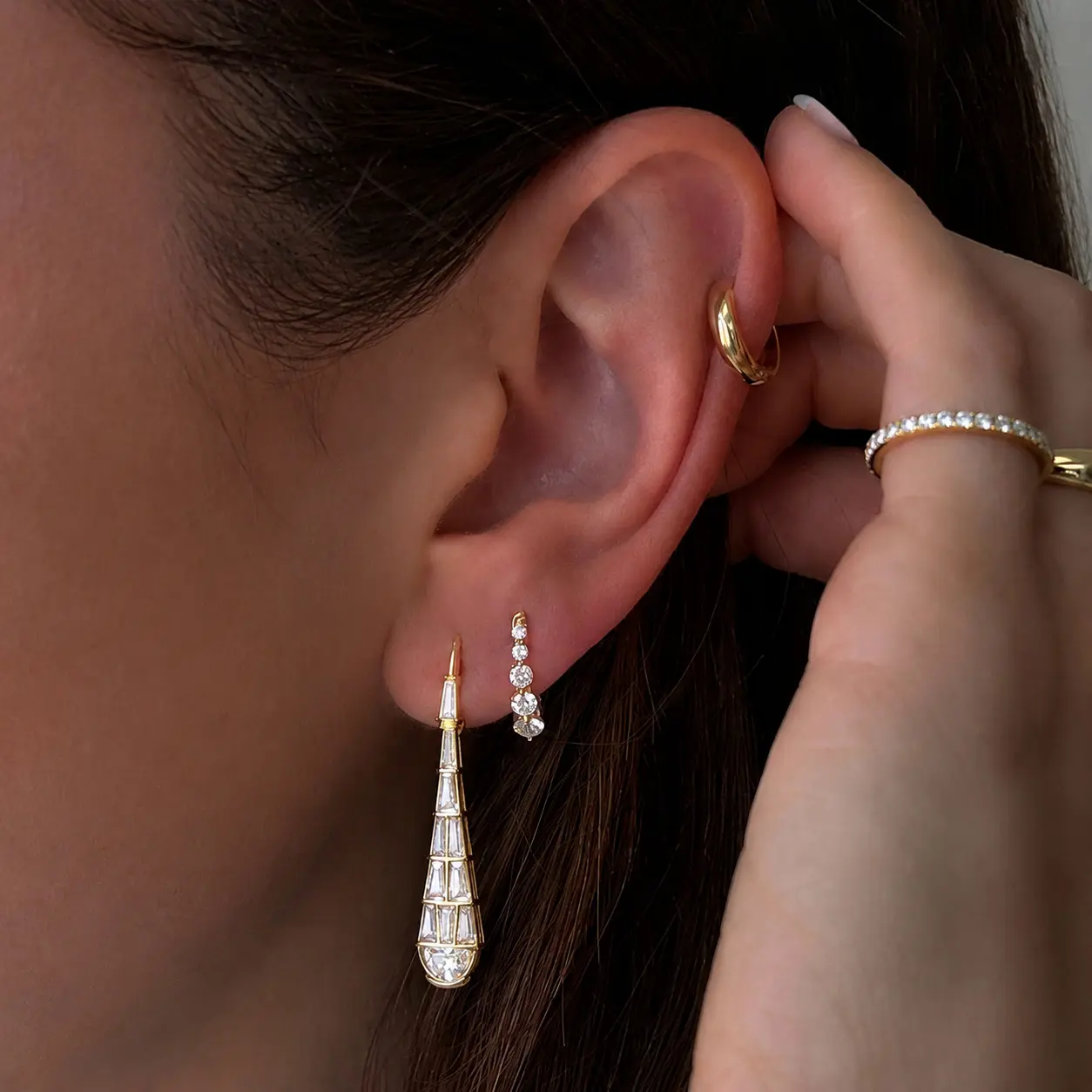 Emma's Heart Movable Teardrop Zircon Drop Earrings 316L Titanium Steel
