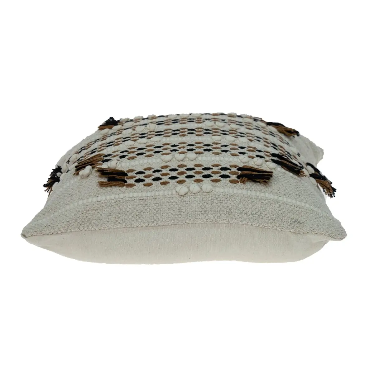 Creamy Beige Knitted Cotton Decorative Cushion Cover - 17.72x17.72x4 in Square Comfy Cushion with 360 Stand, Woven Texture, Transitional Style, Modern Knitted Design, for Indoor Use, Comfy Cushions