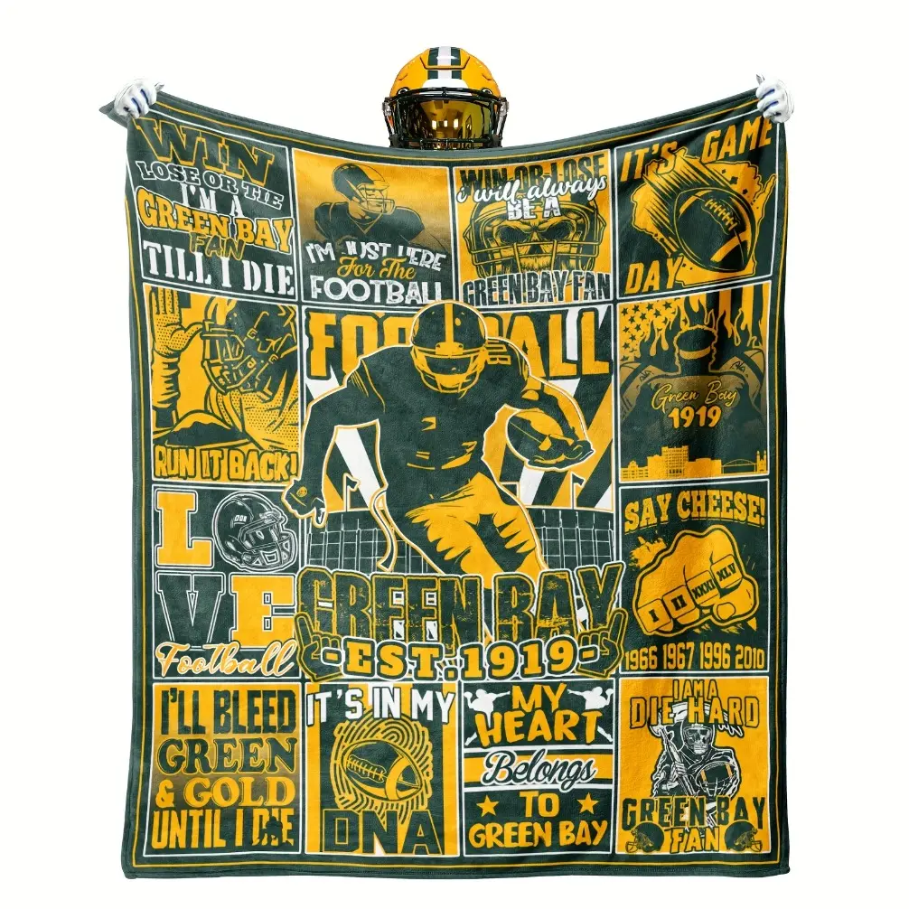 Wisconsin Football Soft Warm Throw - Green Bay Themed Flannel Blanket, 50"x60" All-Season Collegiate Logo Blanket with Team Graphics, Players & Slogans, Machine Washable Retro Stadium Color Bedding Gift for Fans, Flannel Blankets